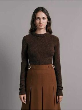 rag & bone Cropped Brown Knit Sweater - Chocolate Brown